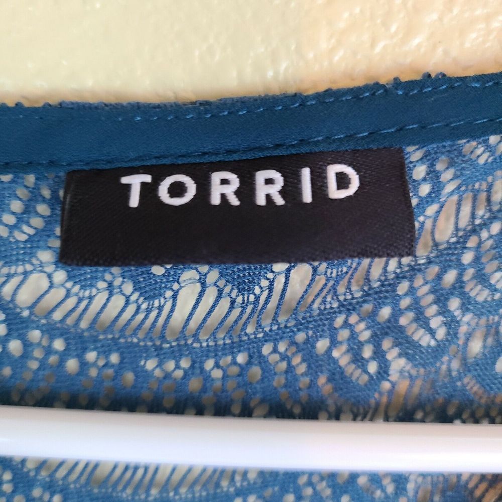 Torrid Winter Teal Tunic Hi Lo Top Plus 0 Green Lace Inset Long Sleeve